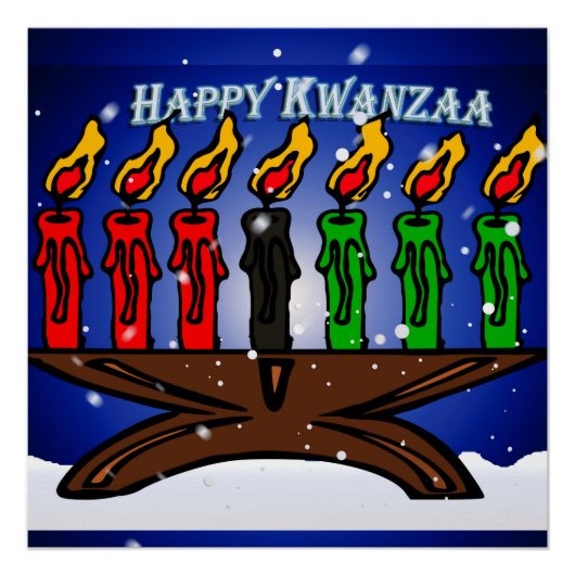Kwanzaa Candle Kinara met sneeuw en groet Poster (Voorkant)