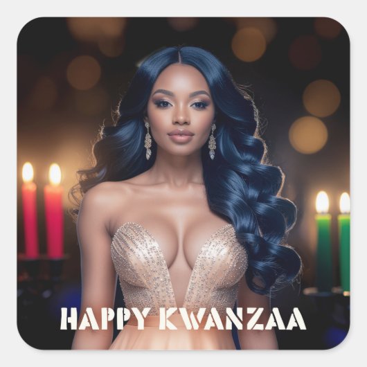 KWANZAA - GELUKKIGE KWANZAA VIERKANTE STICKER (Voorkant)
