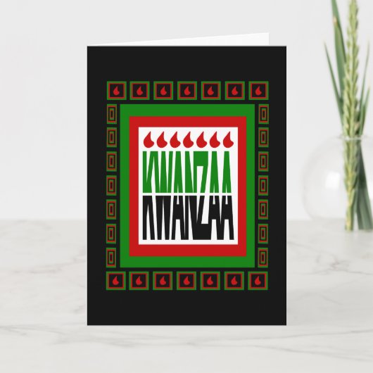 Kwanzaa Gesplitst Met 7 Vlammen & Versierde Lijst Feestdagen Kaart (Voorkant)