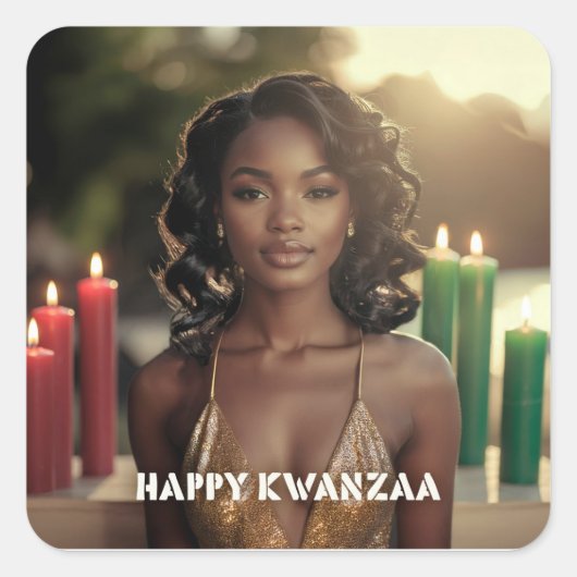 KWANZAA - HAPPY KWANZAA - VIERKANTE STICKER (Voorkant)