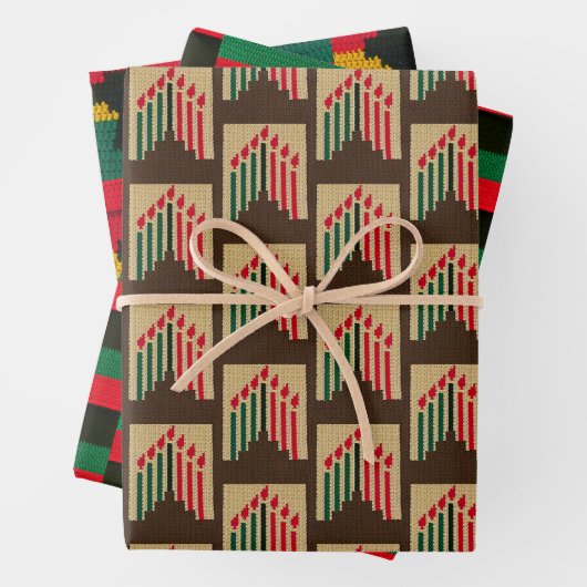 Kwanzaa Kaarsen Afrika Kaart Artisan Haak Print Inpakpapier Vel (In situ)