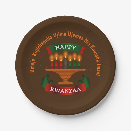 Kwanzaa kaarsen rood zwart groen 7 principes 7" papieren bordje (Voorkant)