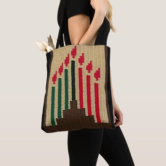 Kwanzaa kaarsen rood zwart groen ambachtelijk haak tote bag (Dichtbij)