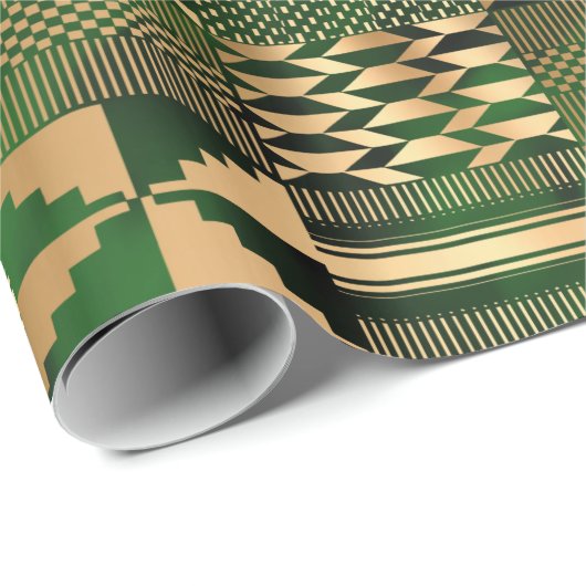 Kwanzaa Kente Print (groen/goud) Cadeaupapier (Rol Hoek)