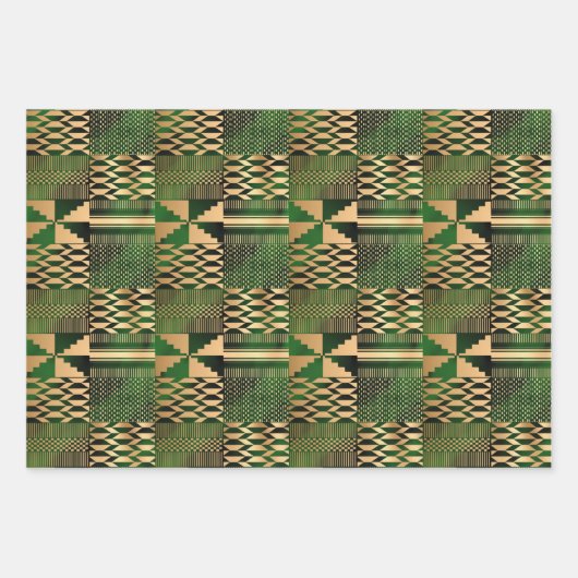 Kwanzaa Kente Print (groen/goud) Inpakpapier Vel (Voorkant)