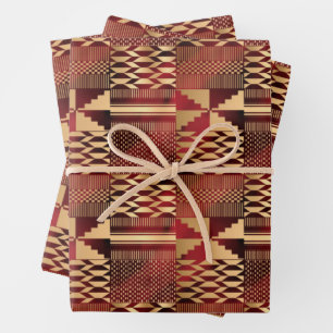 Kwanzaa Kente Print (rood/goud) Inpakpapier Vel