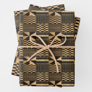 Kwanzaa Kente Print (zwart/goud) Inpakpapier Vel