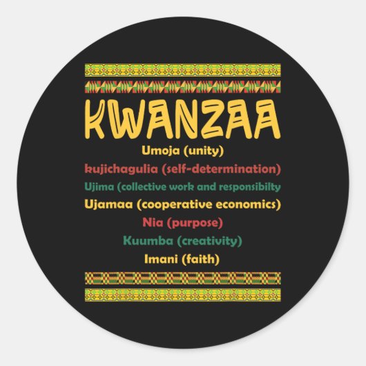 Kwanzaa Kerst 7 Principes Afro-Amerikaanse Me Ronde Sticker (Voorkant)
