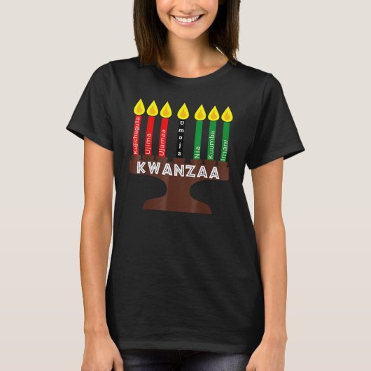 Kwanzaa Kinara Mishumaa met 7 beginselen T-shirt (Voorkant)
