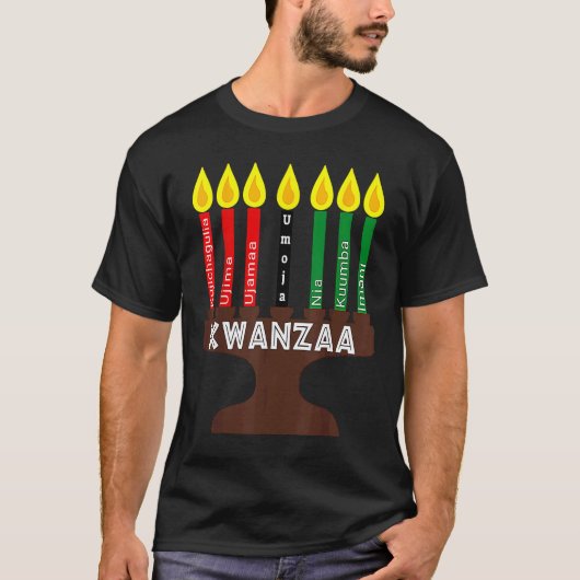 Kwanzaa Kinara Mishumaa met 7 beginselen T-shirt (Voorkant)