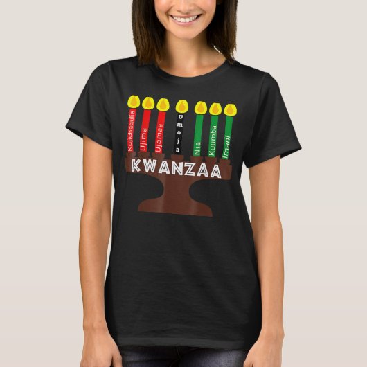 Kwanzaa Kinara Mishumaa met 7 beginselen T-shirt (Voorkant)