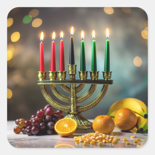 KWANZAA - KINARA -  VIERKANTE STICKER (Voorkant)