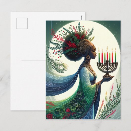 Kwanzaa Mooie vrouw met Kinara Feestdagenkaart (Voorkant / Achterkant)