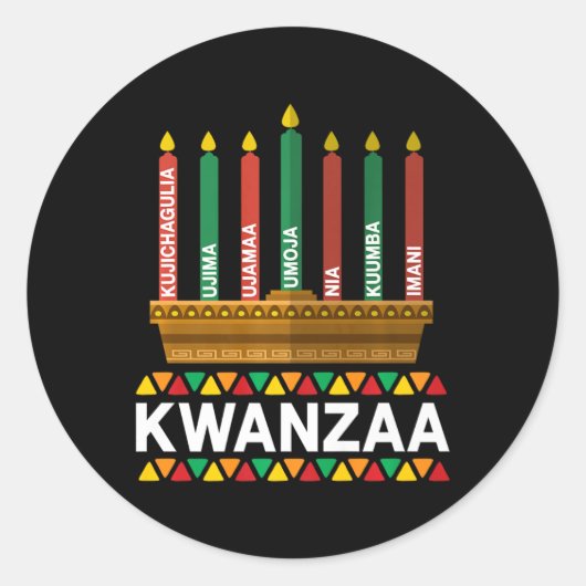 Kwanzaa Principles Kwanzaa Kaarsen Kinara Pan Afri Ronde Sticker (Voorkant)
