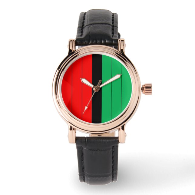 Kwanzaa Red Black Kinara Striped Pattern Horloge (Voorkant)