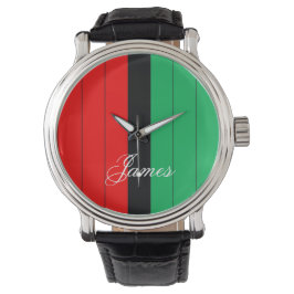 Kwanzaa Red Black Kinara Striped Pattern Horloge
