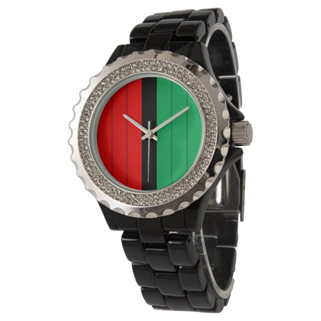 Kwanzaa Red Black Kinara Striped Pattern Horloge (Gekanteld)
