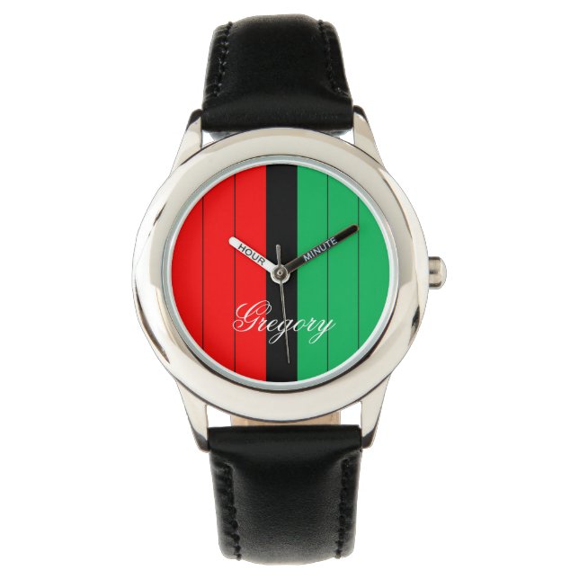 Kwanzaa Red Black Kinara Striped Pattern Wri Horloge (Voorkant)