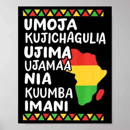 Kwanzaa Seven Principles Afrikaanse kaart Black Pr Poster (Voorkant)