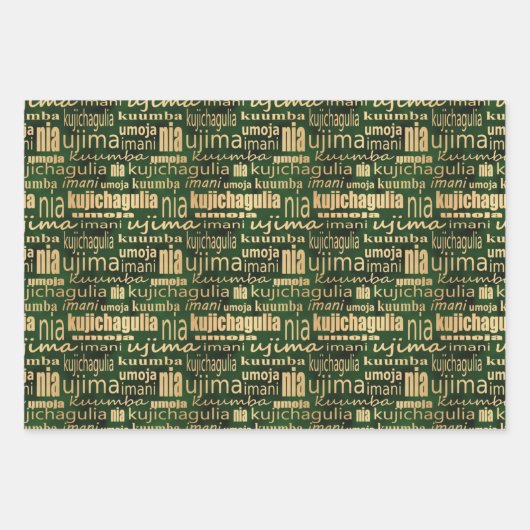 Kwanzaa Seven Principles (Green/Gold) Inpakpapier Vel (Voorkant)