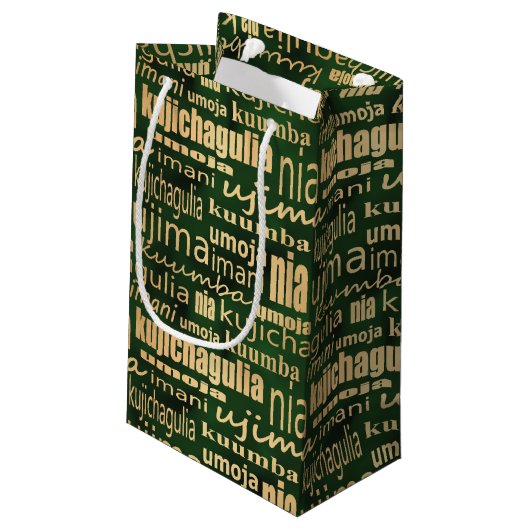 Kwanzaa Seven Principles (Green/Gold) Klein Cadeauzakje (Achterkant Gekanteld)