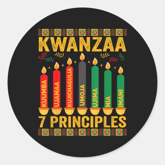 Kwanzaa Seven Principles Kaarsen Mannen Vrouwen Kw Ronde Sticker (Voorkant)