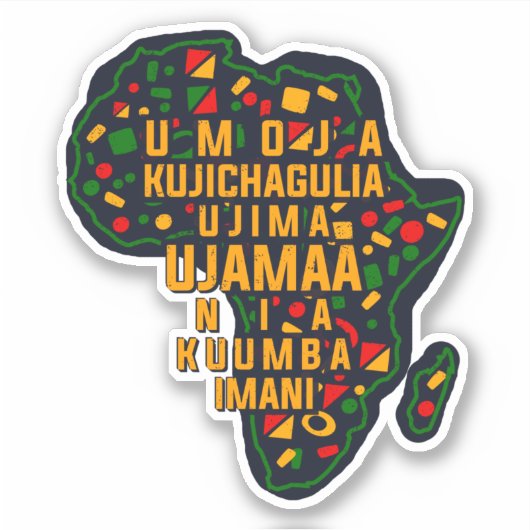 Kwanzaa Seven Principles on African Map, Kiss Cut Sticker (Voorkant)
