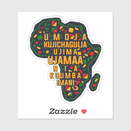 Kwanzaa Seven Principles on African Map, Kiss Cut Sticker (Vel)