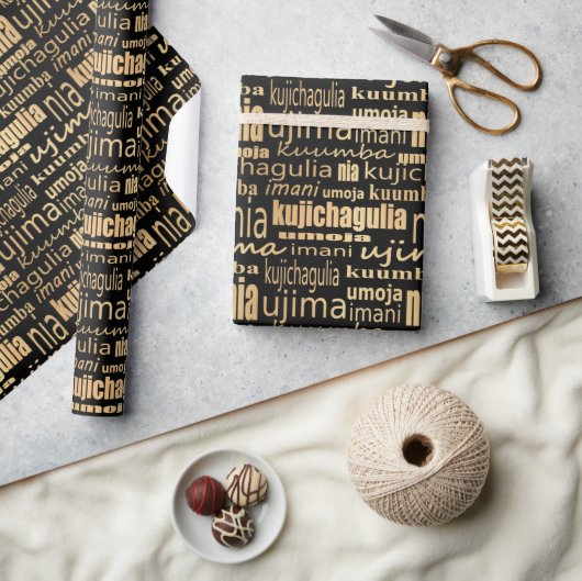 Kwanzaa Seven Principles (zwart/goud) Cadeaupapier (Crafts)