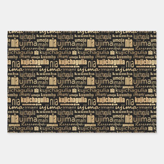 Kwanzaa Seven Principles (zwart/goud) Inpakpapier Vel (Voorkant 3)