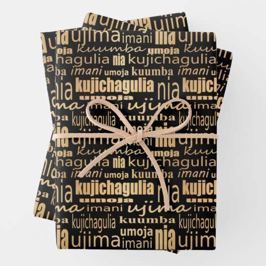 Kwanzaa Seven Principles (zwart/goud) Inpakpapier Vel (In situ)