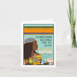 Kwanzukkah voor zus met Menora-symbolen Geschenken Kaart