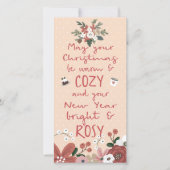 Kwarnige tekst Florals Cozy Kerstrosy Nieuwjaar Feestdagenkaart (Voorkant)