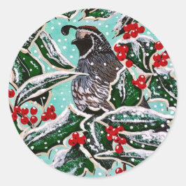 Kwartel in Kerstmis Holly! Ronde Sticker