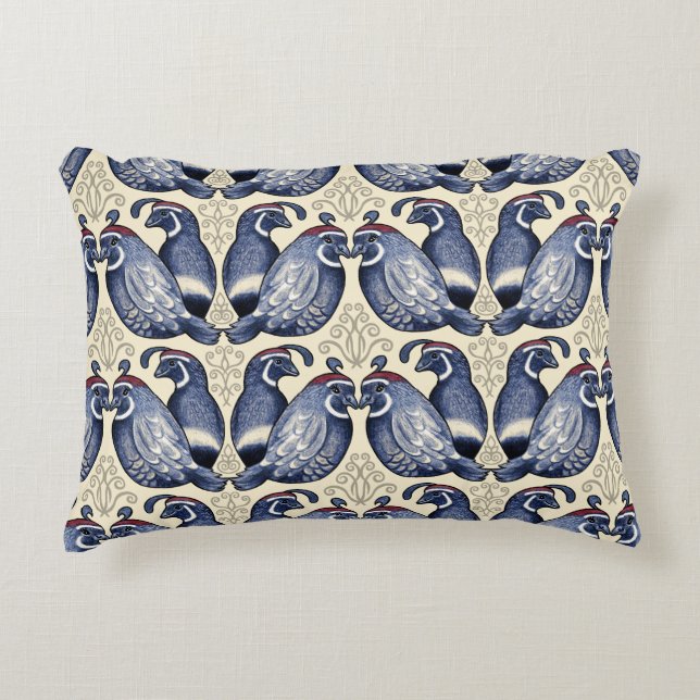 Kwartel Vogel Marine en Crème Accent Pillow Kussen (Voorkant)