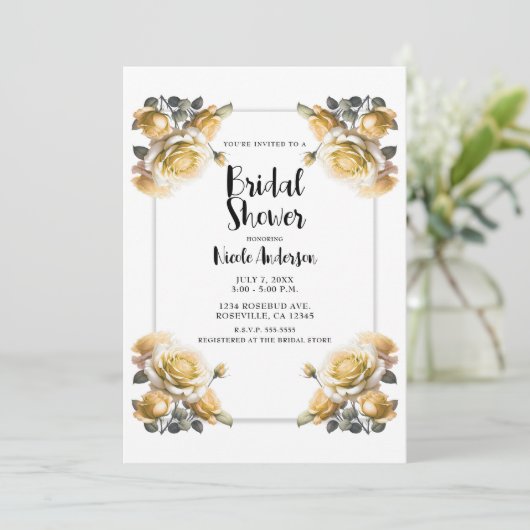 Kwartelgeel Rozen Vervallen Douche Kaart (Staand voorkant)