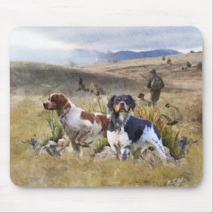 Kwarteljacht met een Bretagne Spaniels, Kunst Muismat