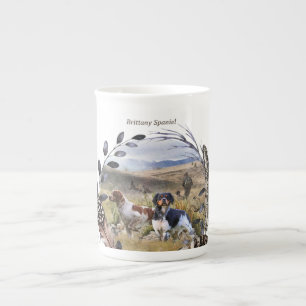 Kwarteljacht met een Bretagne Spaniels, Kunst Porselein Kop