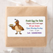 Kwartels met cartoon van vers ei voor verkoop etiket (Insitu)