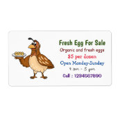 Kwartels met cartoon van vers ei voor verkoop etiket (Voorkant)
