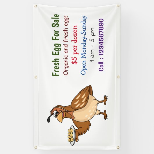 Kwartels met cartoon van vers ei voor verkoop spandoek (Verticaal)
