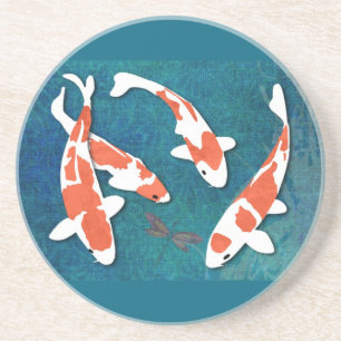 Kwartet van Sinaasappel & White Kohaku Koi Zandsteen Onderzetter