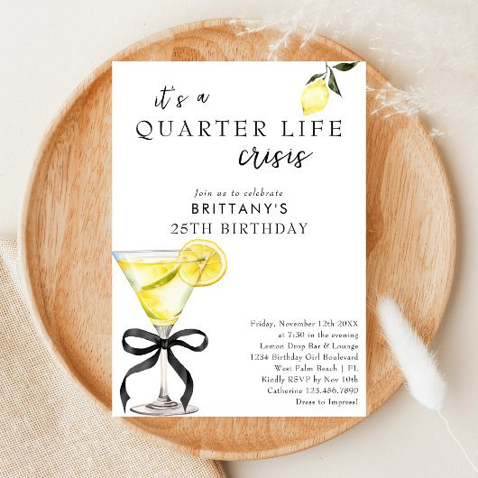 Kwartierlevencrisis Lemon Martini 25e verjaardag Kaart