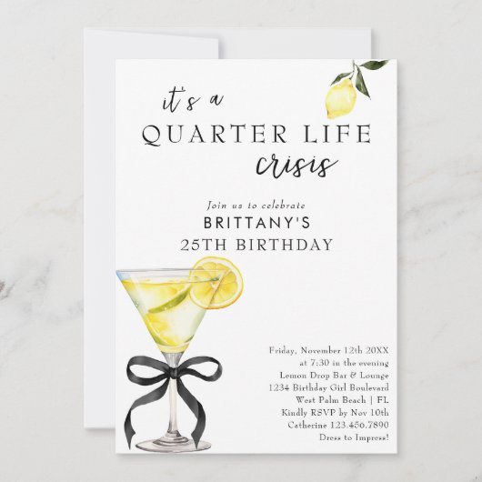 Kwartierlevencrisis Lemon Martini 25e verjaardag Kaart (Voorkant)
