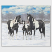 kwartpaarden zwart in verf in sneeuw cadeaupapier (Vlak)