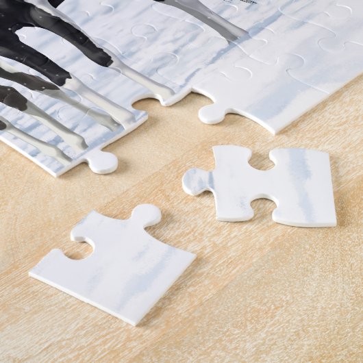 kwartpaarden zwart in verf in sneeuw legpuzzel (Zijkant)