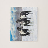 kwartpaarden zwart in verf in sneeuw legpuzzel (Verticaal)