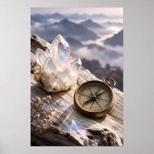 Kwarts Kristal en Messing Kompas Ethische Stilte L Poster
