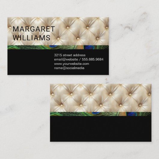 Kwast Zijde Opvulling | Zwart | Pauw Patroon Visitekaartje (Voorkant / Achterkant)