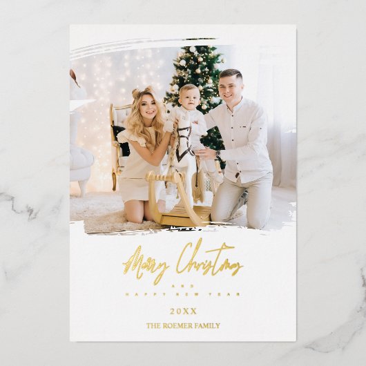 Kwaststreek Kerst Golden Effect Aangepaste Foto Folie Feestdagenkaart (Voorkant)